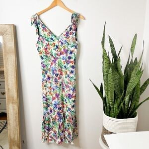 Dress forum white floral shoulder tie midi dress size M